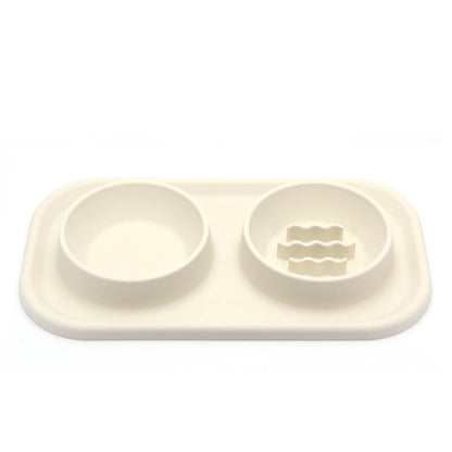 Silicone Dual Bowl Slow Feeder Pet Bowl