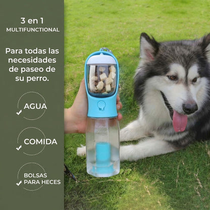 Botella de Agua Portátil Multifuncional 3 en 1 para Paseos con Perros