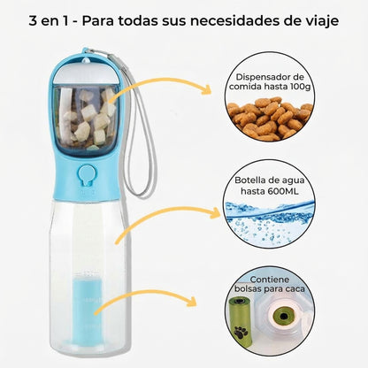 Botella de Agua Portátil Multifuncional 3 en 1 para Paseos con Perros