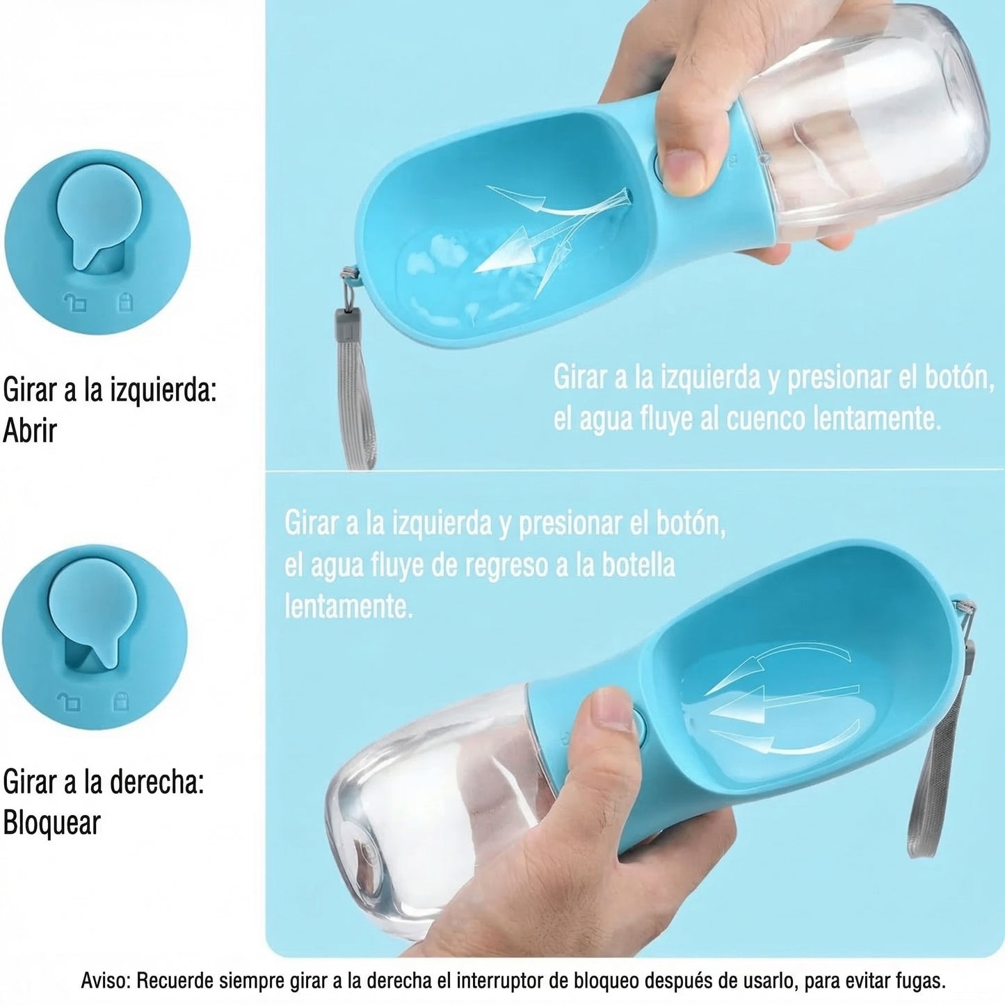 Botella de Agua Portátil Multifuncional 3 en 1 para Paseos con Perros